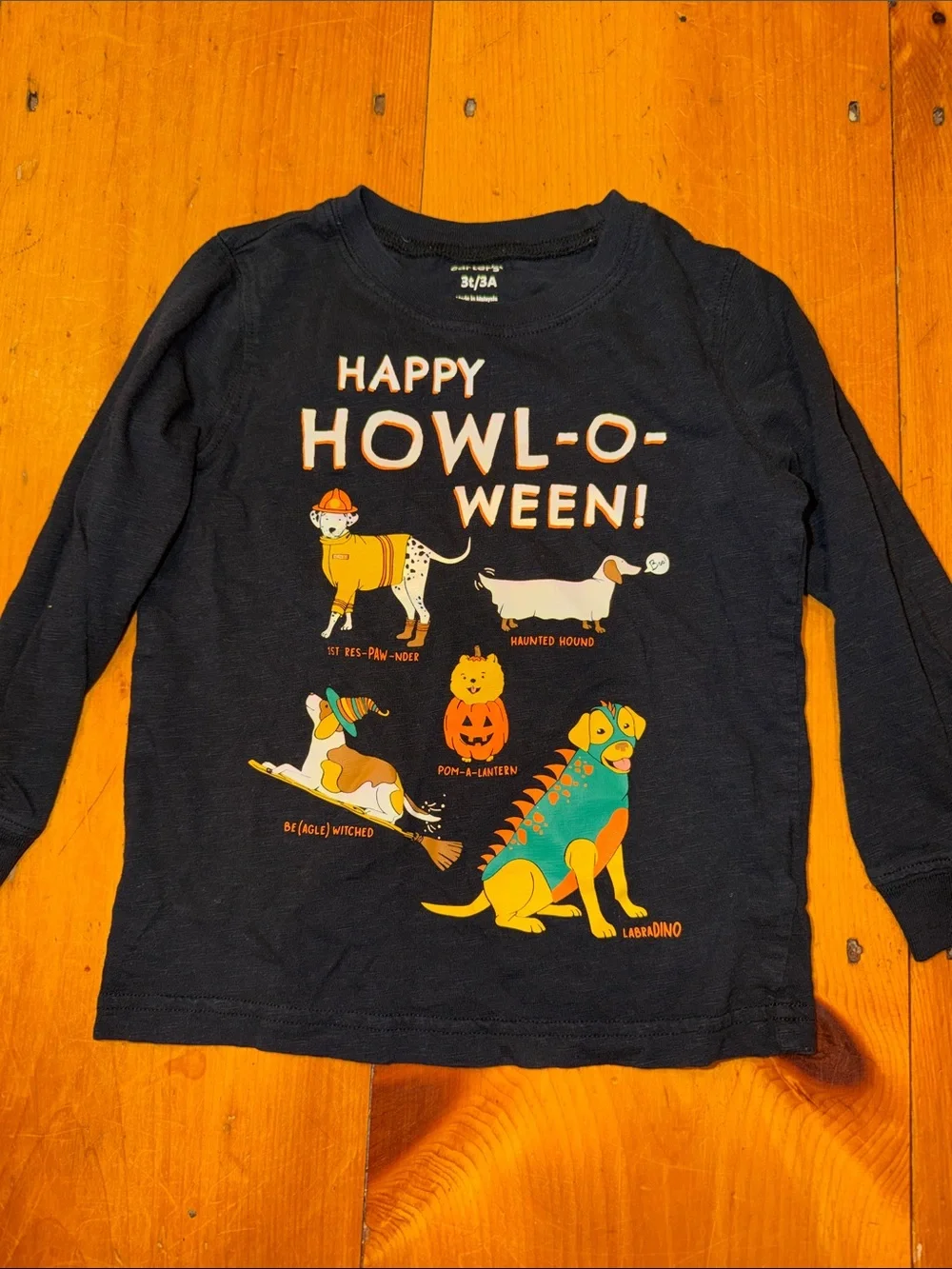 Carter's Black 'Happy Howl-o-ween' Long-Sleeve Tee with Colorful Dog Graphics